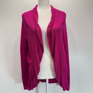 Chico’s Magenta Fuchsia Pink Open Flutter Front Cardigan Sweater Long Sleeves
